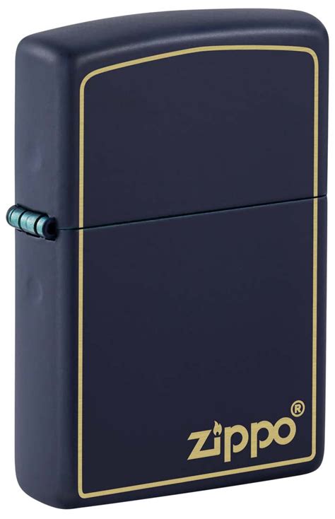 Zippo Lighter Engraved Zippo Logo With Border Navy Blue Matte 81429 Lucas Lighters