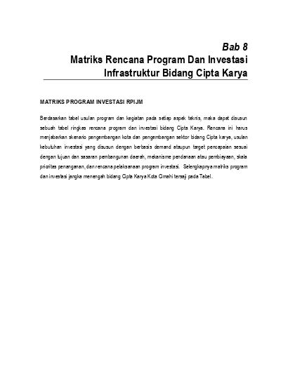 Matriks Rencana Program Dan Investasi Infrastruktur Bidang Cipta Karya