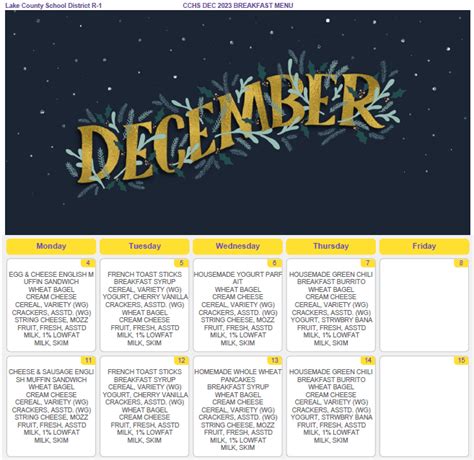 CCHS Breakfast & Lunch Menus December 2023 – Lake County School District