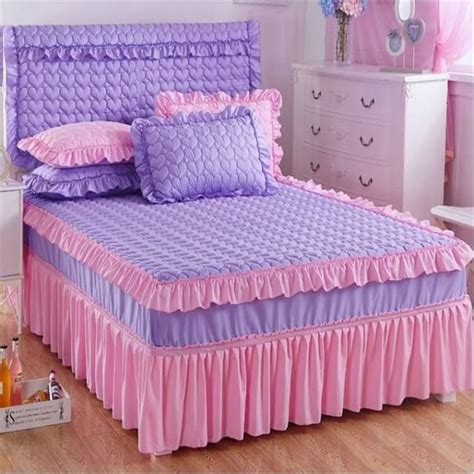 Pink And Indigo Quilt With Frill Bed Cover Design Designer Bed