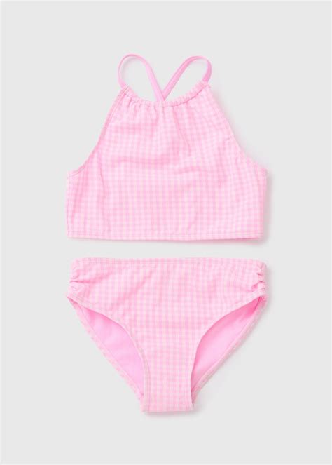 Girls Pink Gingham Bikini Set 6 14yrs Matalan
