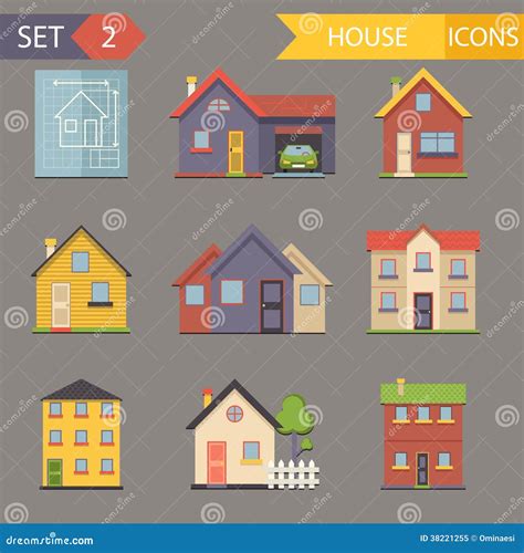 Retro Flat House Icons And Symbols Set Vector Stock Vector