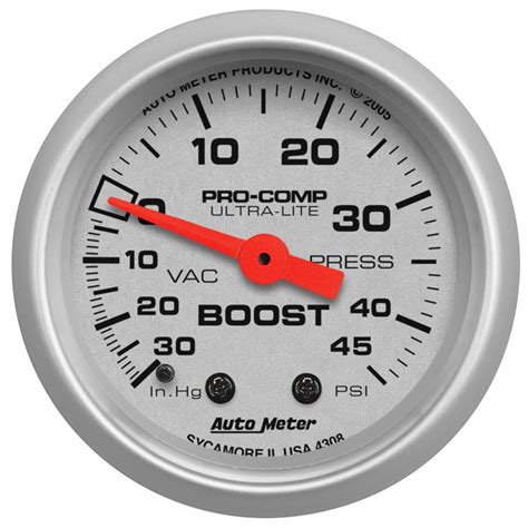 AutoMeter 2 1 16in Boost Vacuum Gauge 30 In Hg 45 PSI Ultra Lite