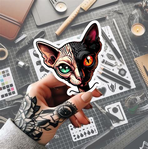 Creepy Cute Sphynx Love Cat Stickers Holographic Sparkle Horror Kittens Rainbow Naked Cat Art