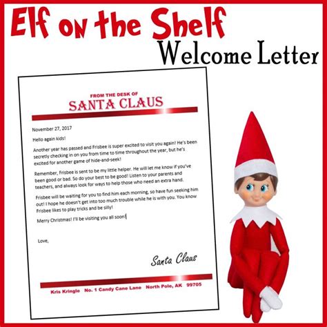 Elf On The Shelf Welcome Back Letter Free Printable