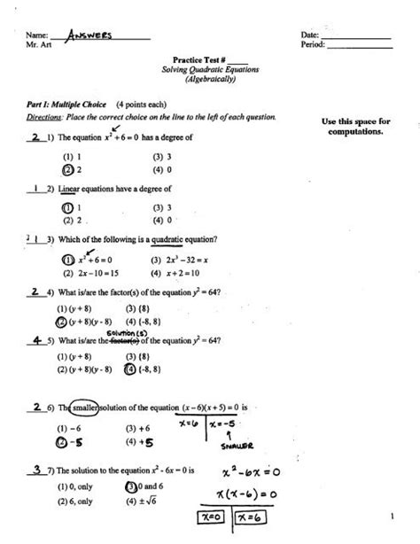 Quadratic Equations Worksheets 100 Math Algebra 1 Problems With Worksheets Library