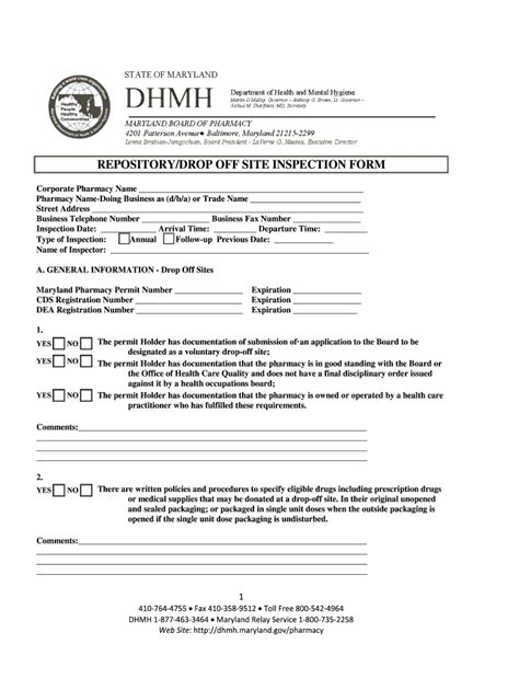 Fillable Online Dhmh Maryland Repository Inspection Form DHMH Fax