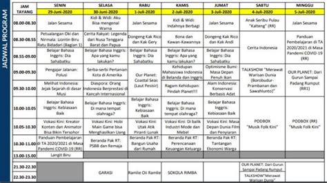 Jadwal Lengkap Tvri Belajar Dari Rumah Kamis Juli Berikut