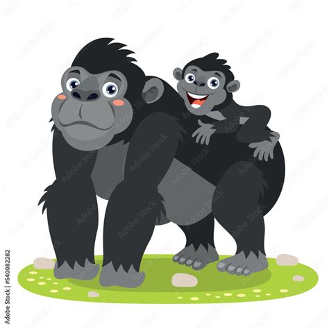 Cartoon Illustration Of A Gorilla Family Stock Vector | Adobe Stock