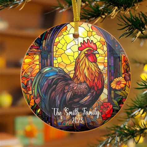 Rooster Personalized Ornament Chicken Stained Glass Ornament Etsy