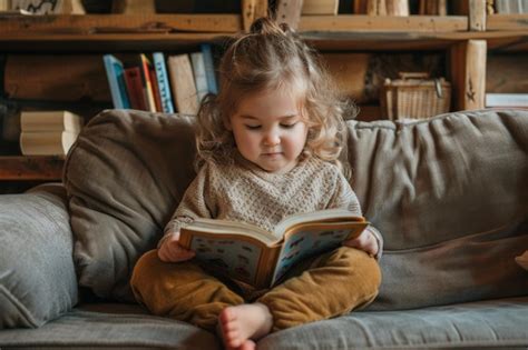 premium photo portrait  charming child sits comfortably   couch