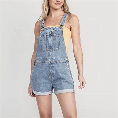 Slouchy Straight Non Stretch Jean Short Overalls For Depop