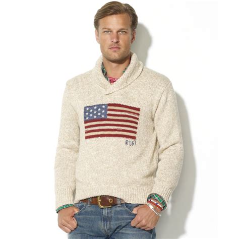 Lyst Ralph Lauren Flag Shawl Sweater In Natural For Men