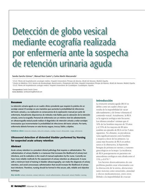 PDF Detección de globo vesical mediante ecografía realizada