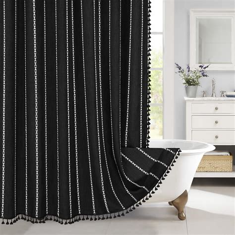 Seasonwood White Striped Modern Fabric Shower Curtain With