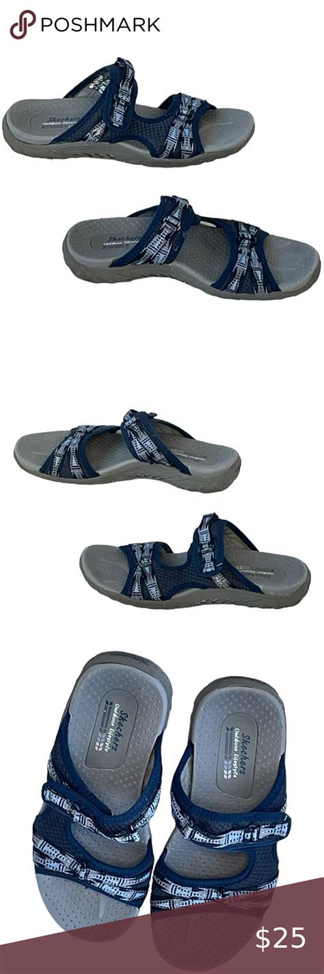 Skechers Reggae Fizzle Navy And Lt Blue Strappy Slide On Sandal With