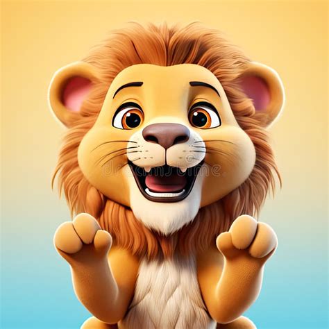 A Cute Animated Lion Cub with a Happy and Playful Expression, Children ...