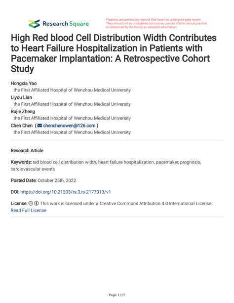 Pdf High Red Blood Cell Distribution Width Contributes To Heart