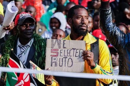 Kenyan Man Displays Placard Moi International Editorial Stock Photo