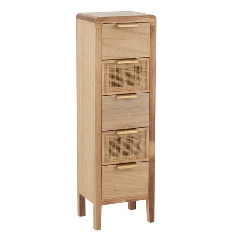 Armoire Haute 5 Tiroirs En Bois Naturel 30x24x99 Cm