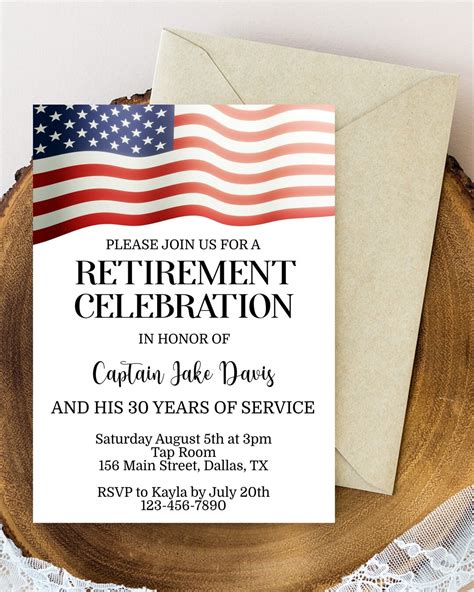 Editable Retirement Party Invitation American Flag Retirement Etsy