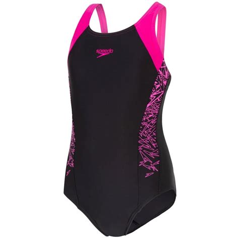 Speedo Girls Boom Splice Muscle Back Swimsuit Black Electric Pink