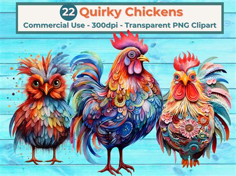 Quirky Chickens Clipart Bundle, Transparent Pngs, Commercial Use