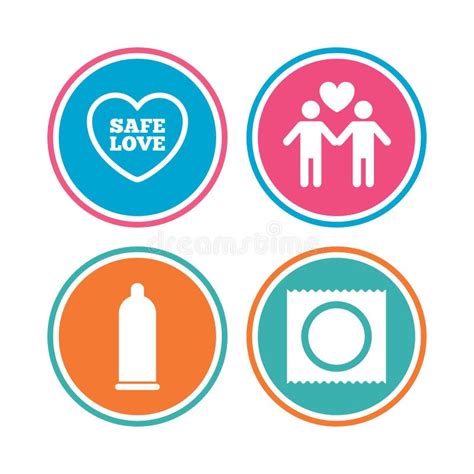 Condom Safe Sex Icons Lovers Gay Couple Sign Stock Vector