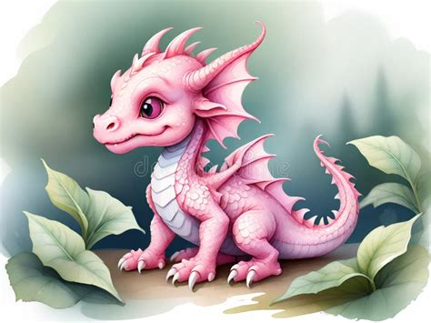 Cartoon Pink Baby Dragon Fairytale Monster Stock Illustration