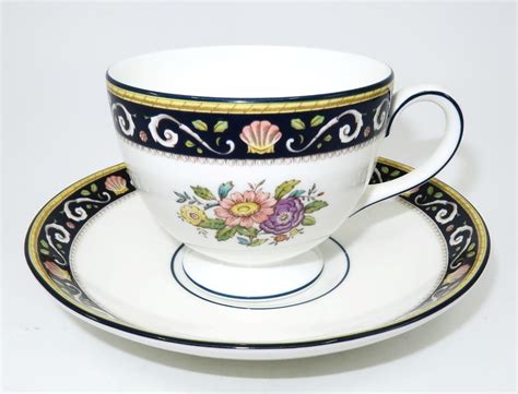 Wedgwood Bone China England Runnymede Dark Blue Footed Cup And Saucer