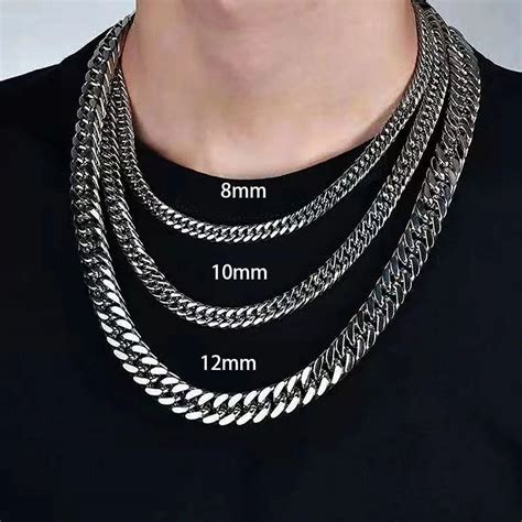 Stainless Steel Cuban Chain Necklace For Men Punk Neck Chains Silver