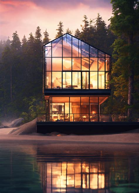 Lexica A Modern House Made Of Glass On A Beach Near A Beautiful