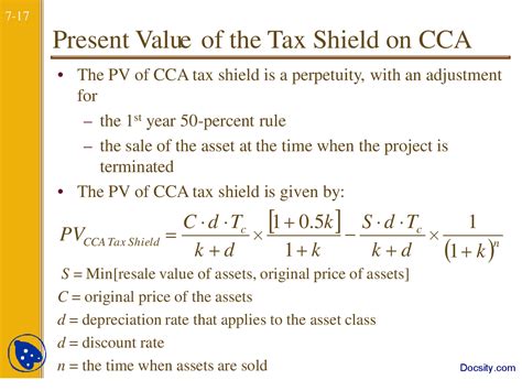 Present Value Of Tax Shield On Cca Evaluation And Computations In