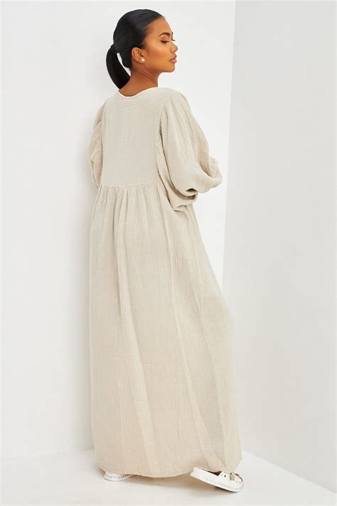 Robe Longue Ample En Gaze De Coton Beige Brentiny Paris