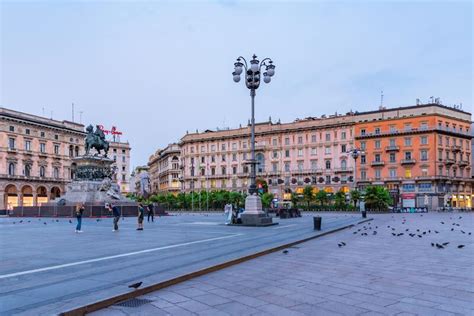 Milano Italy July Night View Of Statue Of King Vittorio