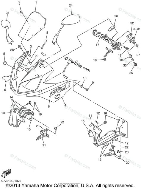 Yamaha Motorcycle 2001 OEM Parts Diagram For Cowling 1 Partzilla