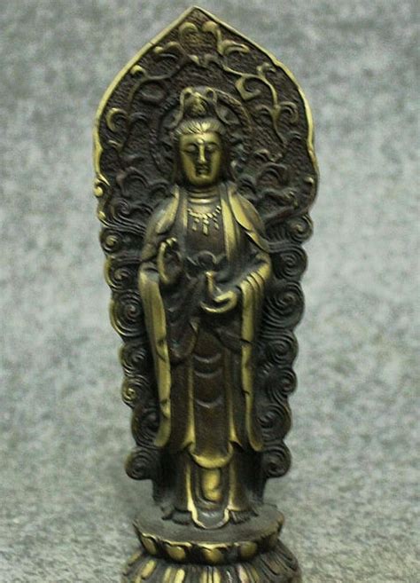 China Buddhism Old Bronze Copper Tibet Lotus Stand GuanYin Kwan Yin Pot