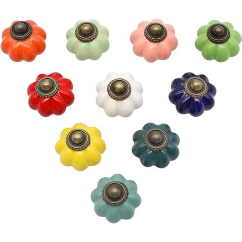 Lot De Boutons De Porte Vintage En C Ramique En Forme De Citrouille