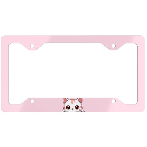 Pink Peaking Cat License Plate Frame Anime Kawaii Vehicle Accessories