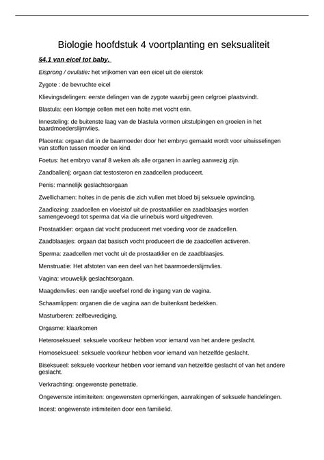 Samenvatting Biologie Nectar 4 5 Havo Hoofdstuk 4 Voortplanting En