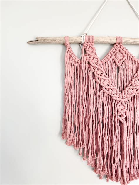 Pink Macrame Wall Hanging Gift For Her Pink Boho Decor Macrame