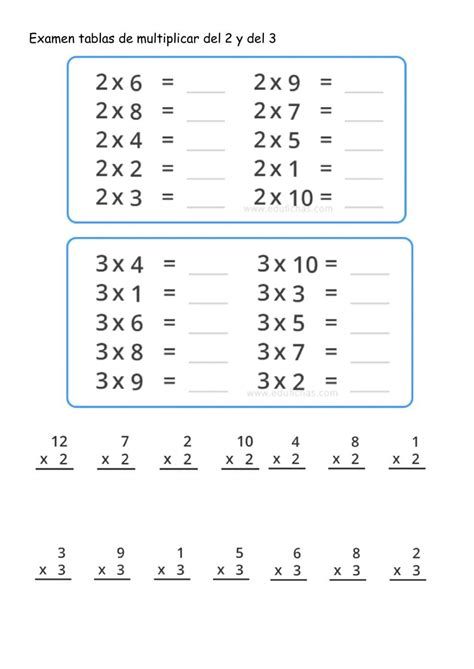 Examen Tablas Del 2 Y 3 Worksheet Fotos