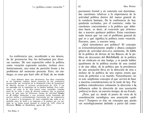 Weber La Politica Como Vocacion X La Pol Ticacomo Vocaci N La