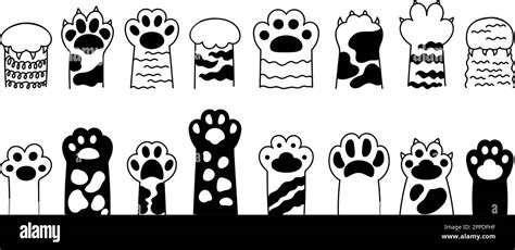 Cat Different Black Paws Cartoon Paw Icons Isolated Cats Or Tigers