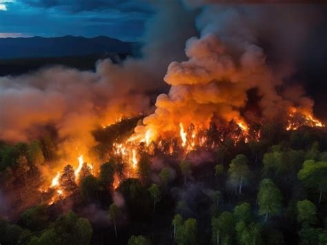 Premium Photo Aerial View Of An Intense Forest Fire At Dusk With