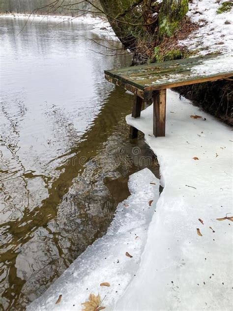 Frozen Into Ice A Small Wooden Bridge Stock Image Image Of Wooden