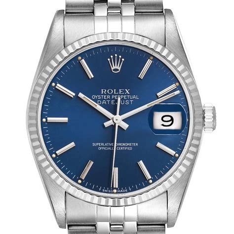 Rolex Datejust Blue Dial Steel White Gold Watch Box Service Card