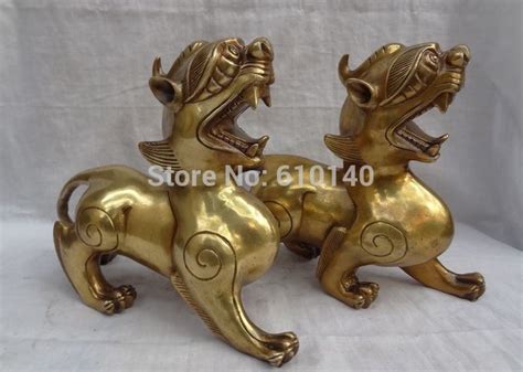 10 Chinese Brass Sculpture Animals Jixiang Wealth Dragon Unicorn