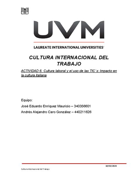 Actividad 6 Uso De Las TICs 10 03 CULTURA INTERNACIONAL DEL TRABAJO