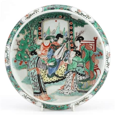 Chinese Porcelain Shallow Bowl Hand Painted In The Famille Verte